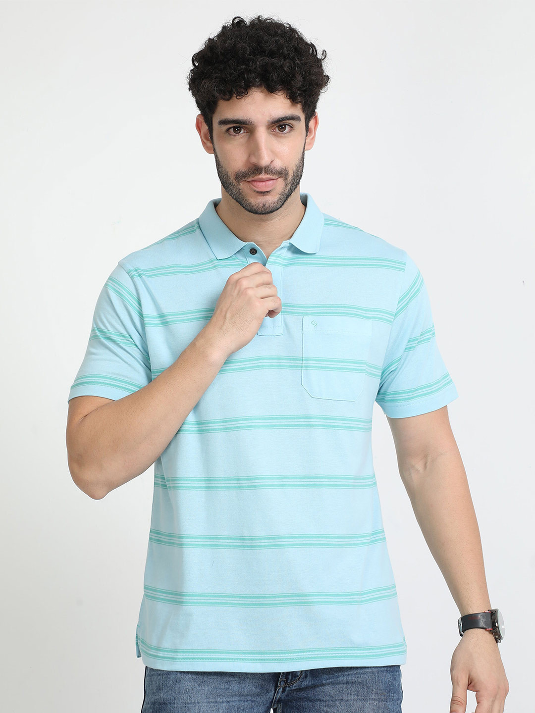 

Classic Polo Striped Polo Collar Cotton T-Shirt, Blue