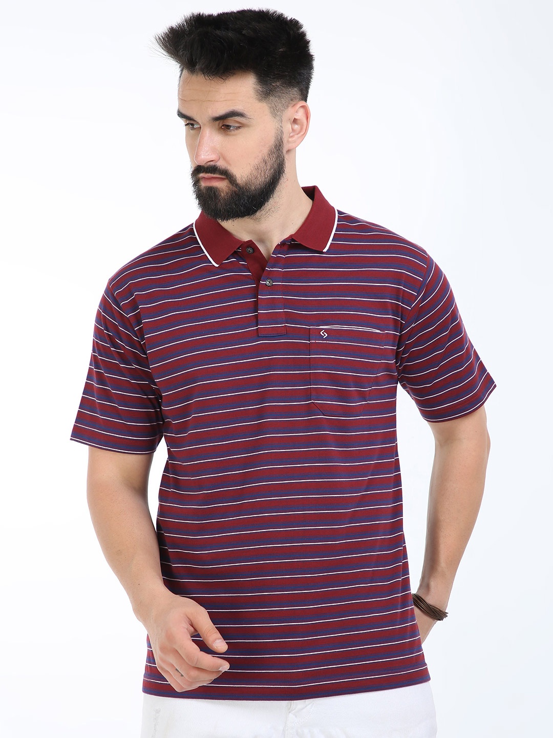 

Classic Polo Striped Polo Collar Cotton T-Shirt, Maroon