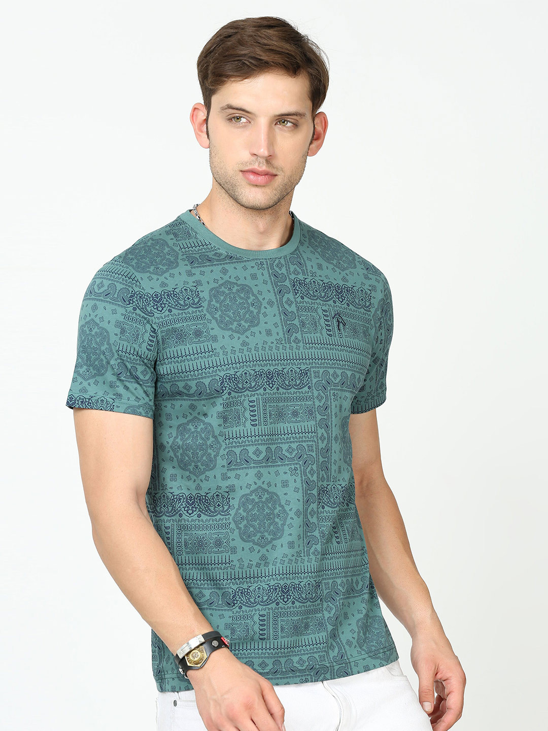 

Classic Polo Ethnic Motif Printed Slim Fit Cotton T-shirt, Green