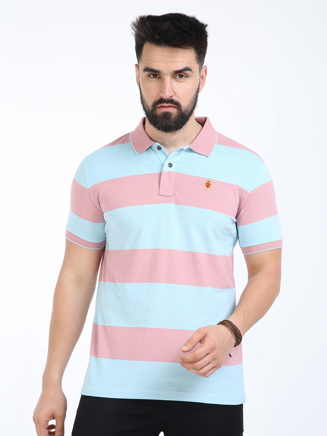 

Classic Polo Striped Polo Collar Slim Fit Cotton T-shirt, Pink