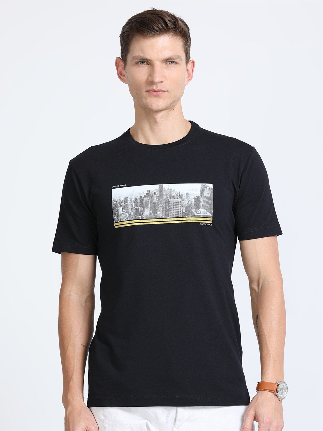 

Classic Polo People & Places Printed Cotton Slim Fit T-shirt, Black