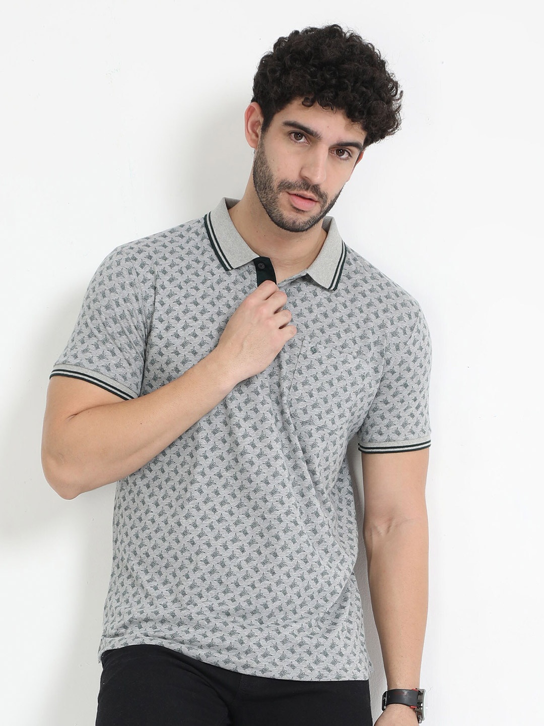 

Classic Polo Conversational Printed Polo Collar Cotton Slim Fit T-shirt, Grey