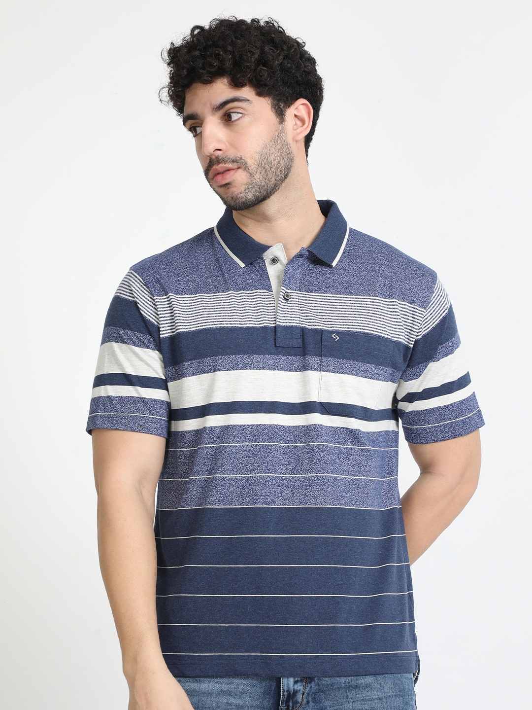 

Classic Polo Striped Polo Collar Cotton T-shirt, Navy blue