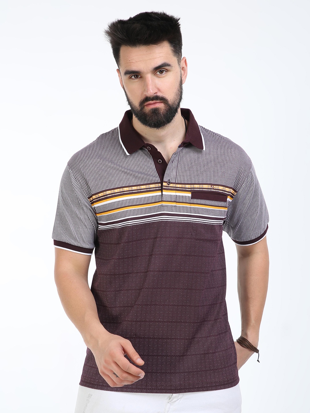 

Classic Polo Striped Polo Collar Cotton T-shirt, Brown