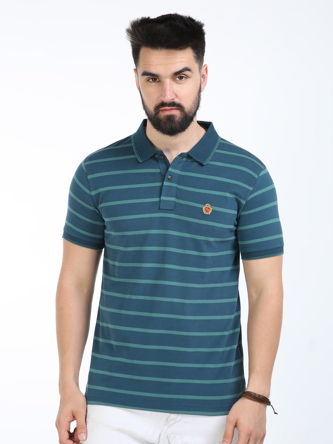

Classic Polo Striped Polo Collar Cotton T-shirt, Teal