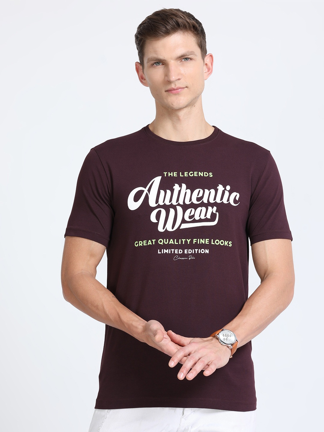 Classic Polo Typography Printed Slim Fit Cotton T-shirt, Burgundy