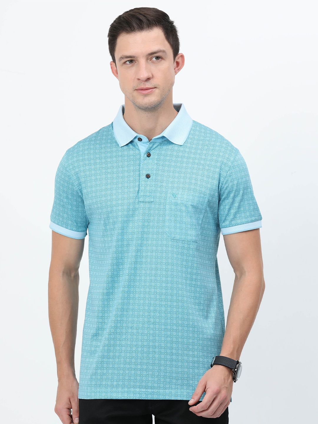 

Classic Polo Abstract Printed Polo Collar Slim Fit Cotton T-shirt, Turquoise blue