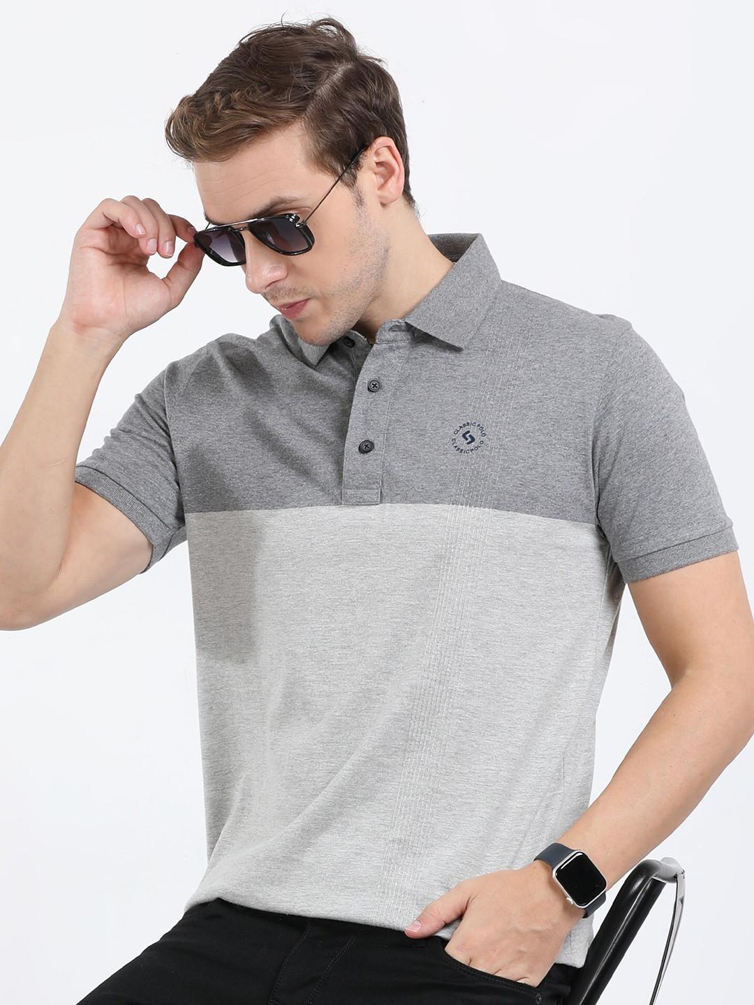 

Classic Polo Slim Fit Polo Collar Cotton T-shirt, Grey