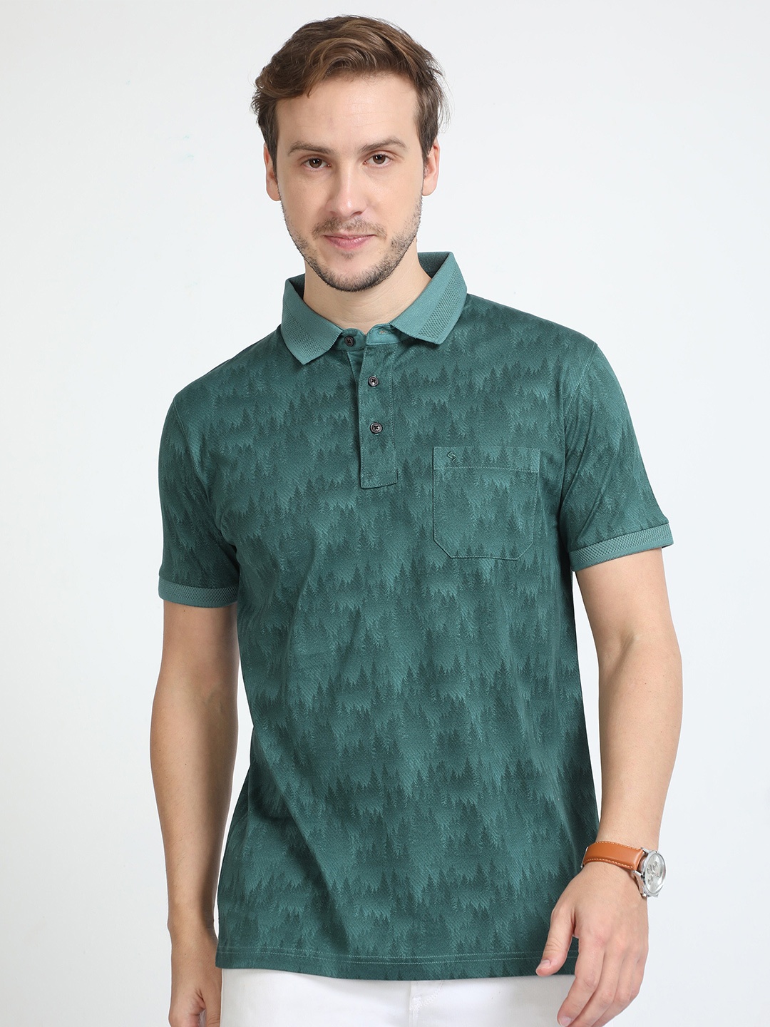 

Classic Polo Abstract Printed Polo Collar Slim Fit Cotton T-shirt, Green