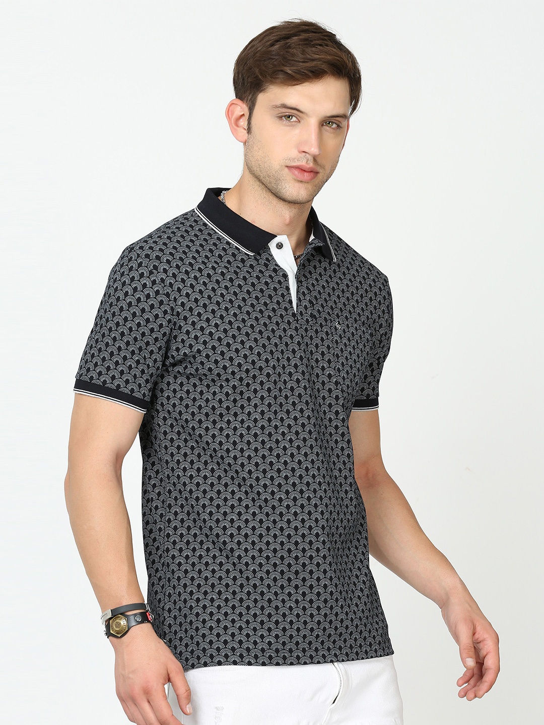 

Classic Polo Abstract Printed Polo Collar Slim Fit Cotton T-shirt, Black