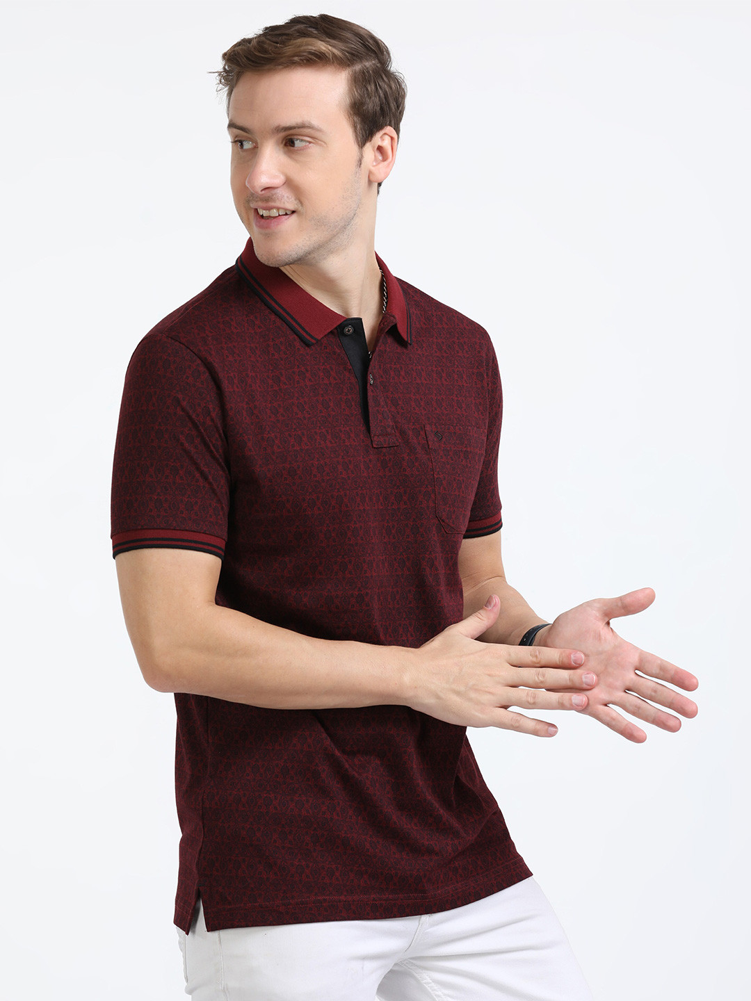 

Classic Polo Abstract Printed Polo Collar Slim Fit Cotton T-shirt, Maroon