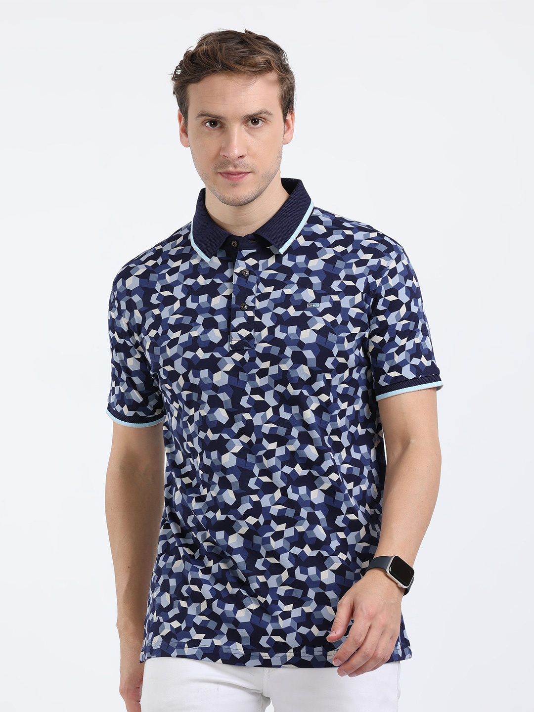 

Classic Polo Abstract Printed Polo Collar Slim Fit Cotton T-shirt, Navy blue