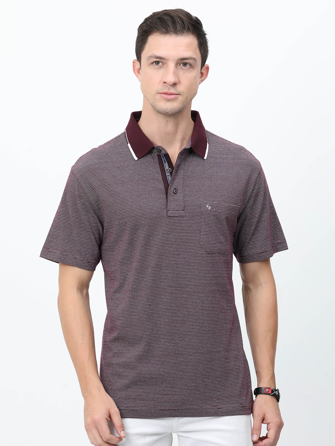 

Classic Polo Striped Polo Collar Cotton T-shirt, Maroon