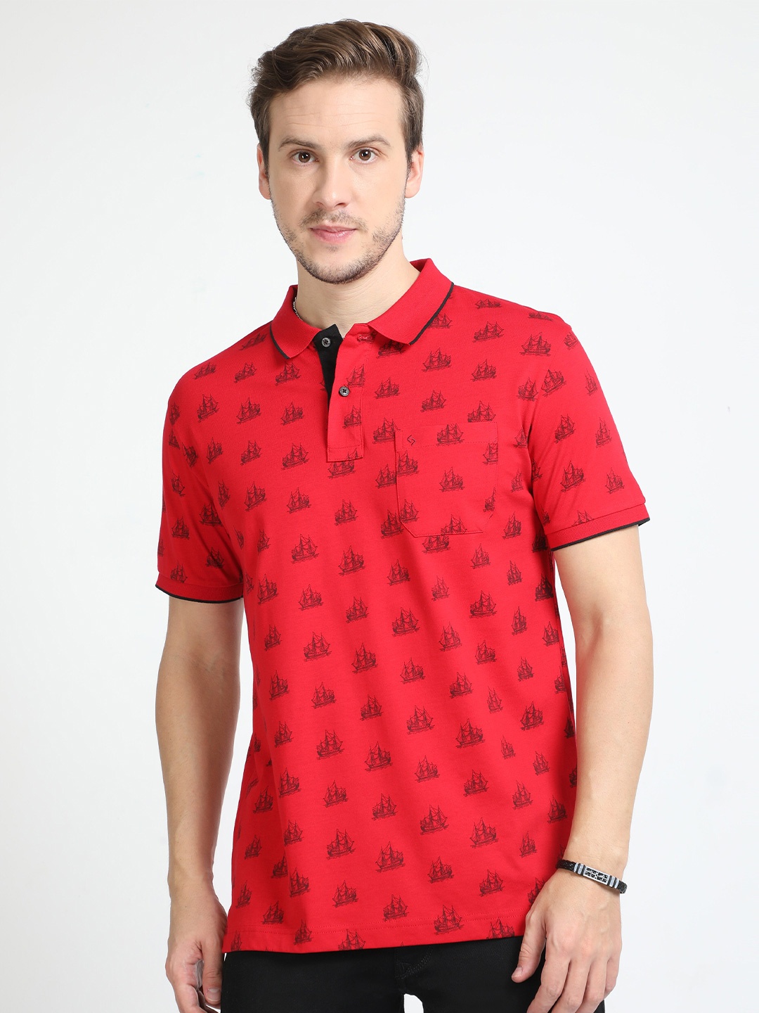 

Classic Polo Conversational Printed Polo Collar Cotton Slim Fit T-shirt, Red