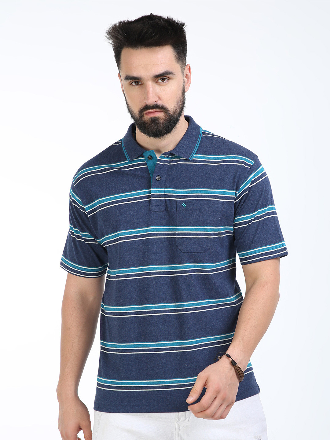 

Classic Polo Striped Polo Collar Cotton T-shirt, Blue