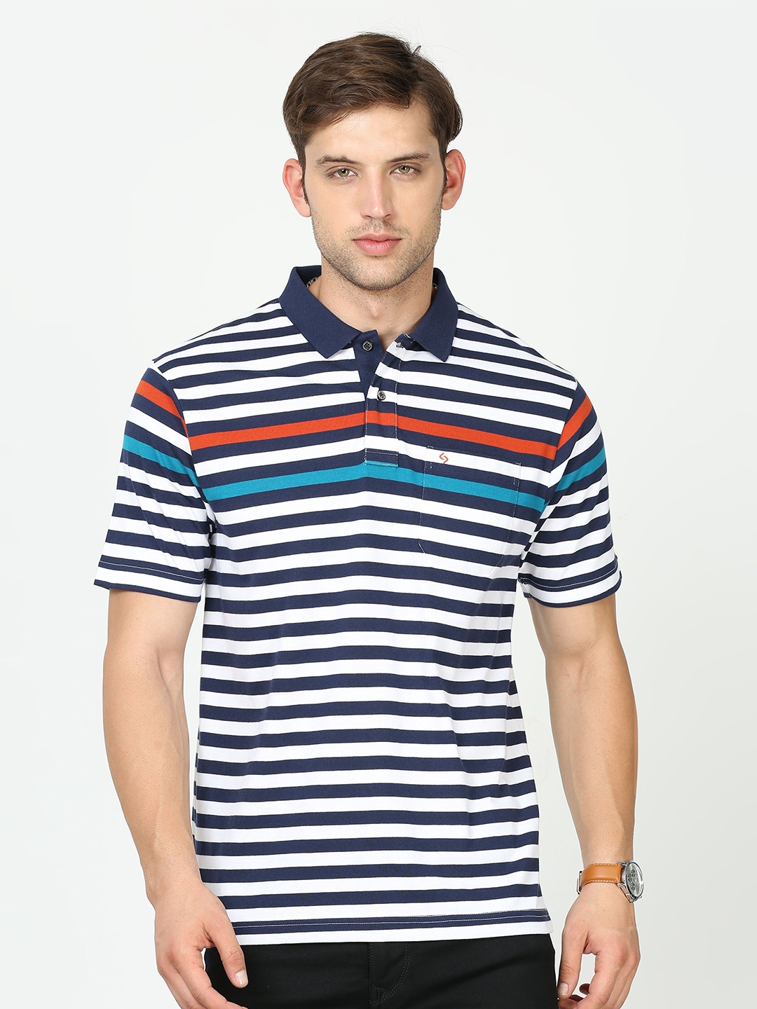 

Classic Polo Striped Polo Collar Cotton T-shirt, White