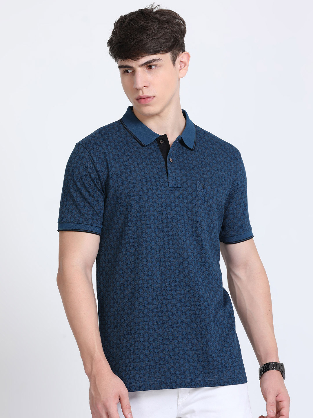 

Classic Polo Conversational Printed Polo Collar Cotton Slim Fit T-shirt, Blue