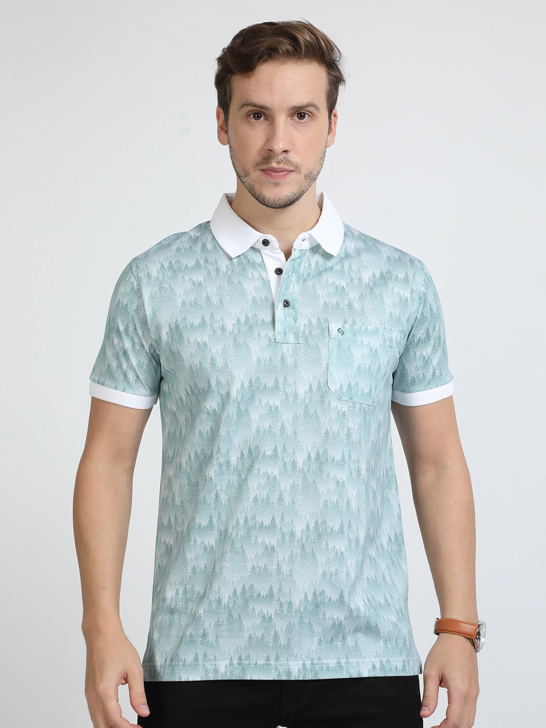 

Classic Polo Abstract Printed Polo Collar Cotton Slim Fit T-shirt, Blue