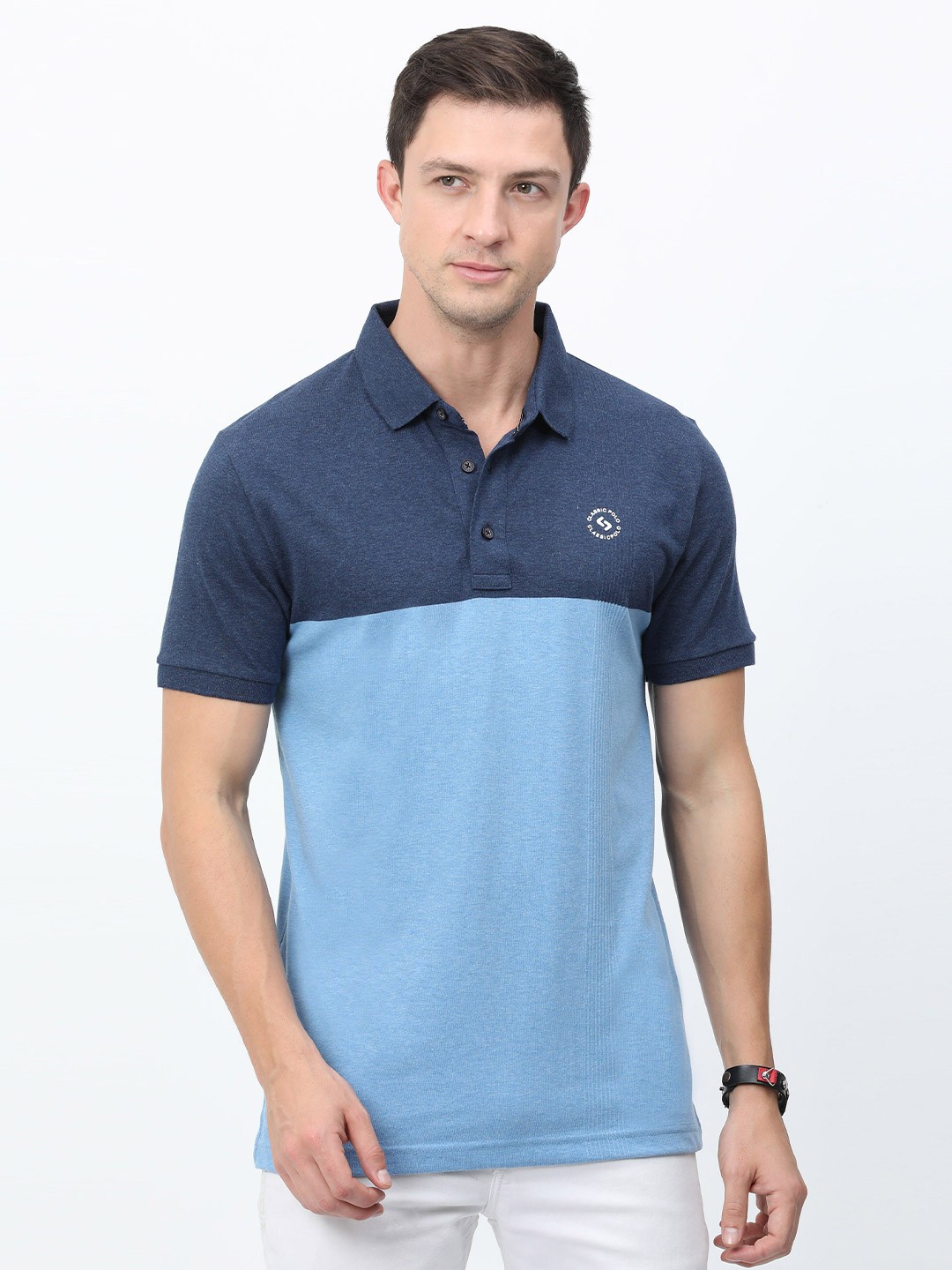 

Classic Polo Colourblocked Polo Collar Cotton Regular T-shirt, Blue