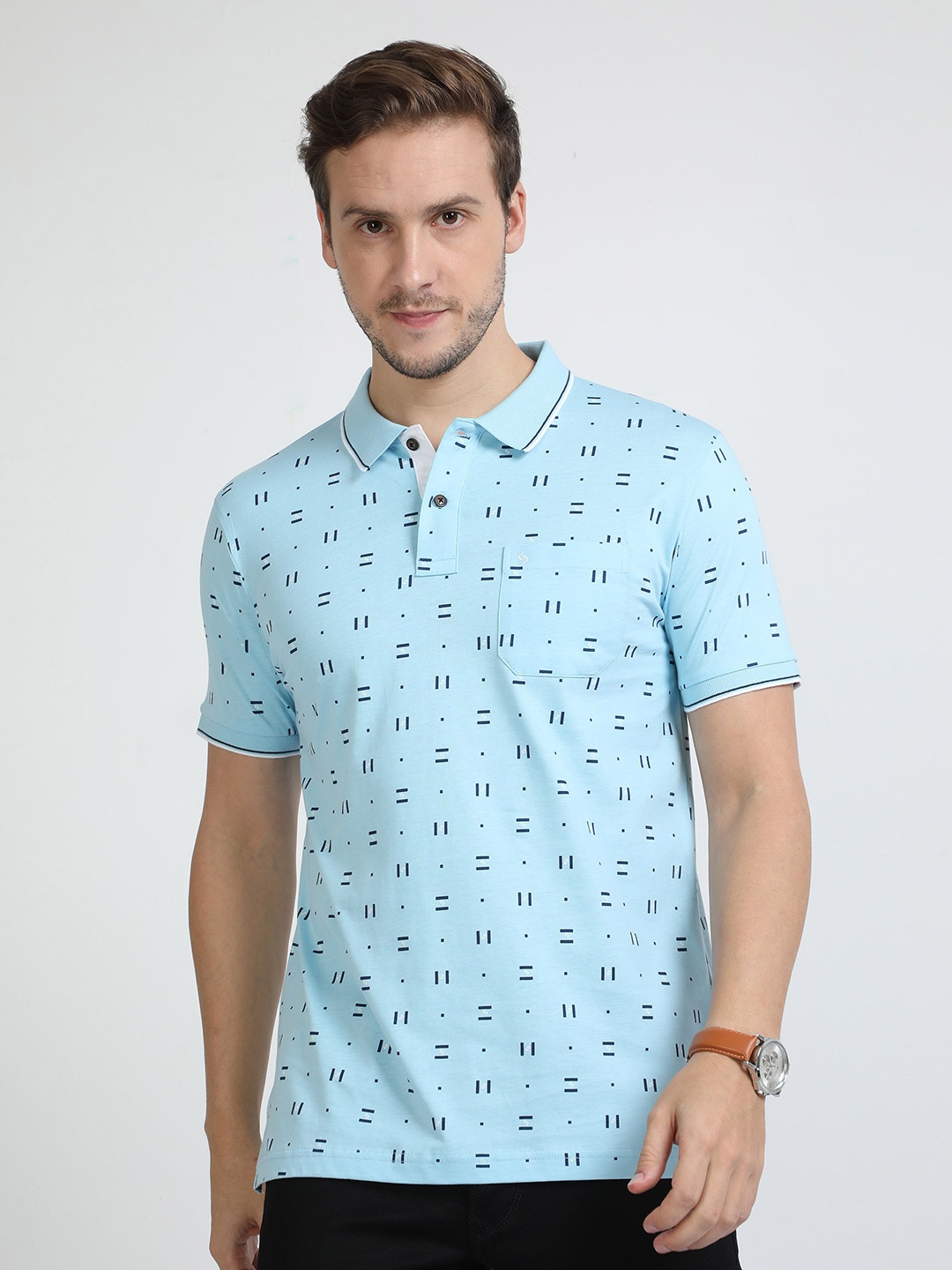 

Classic Polo Geometric Printed Polo Collar Cotton Regular T-shirt, Blue