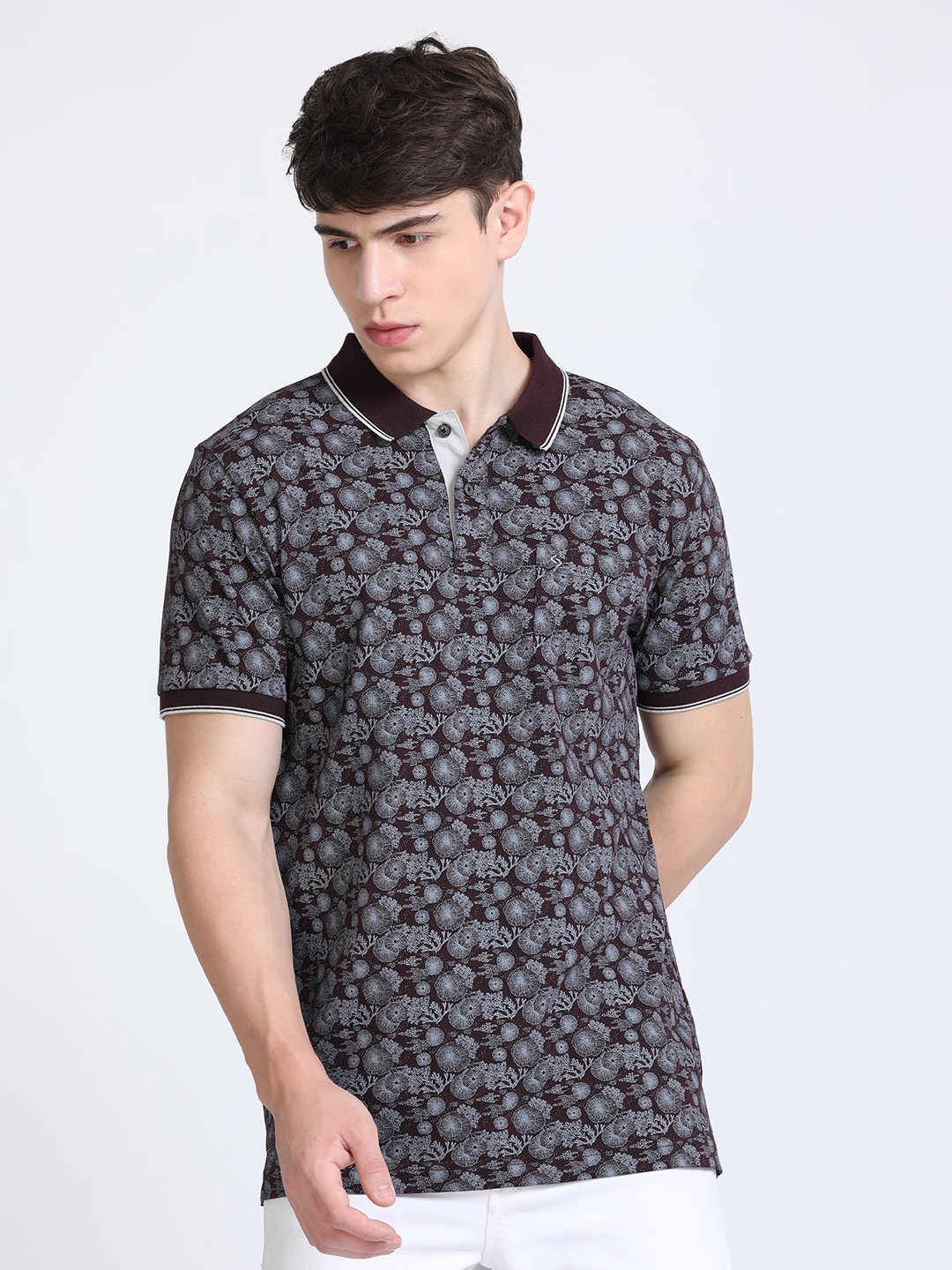 

Classic Polo Floral Printed Polo Collar Cotton Regular T-shirt, Brown