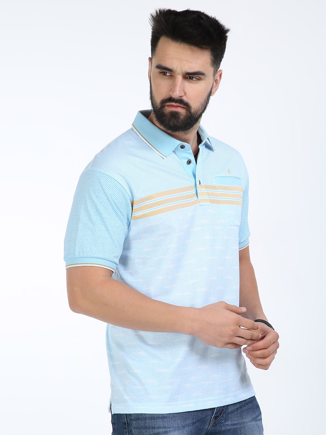 

Classic Polo Striped Polo Collar Cotton Regular T-shirt, Blue