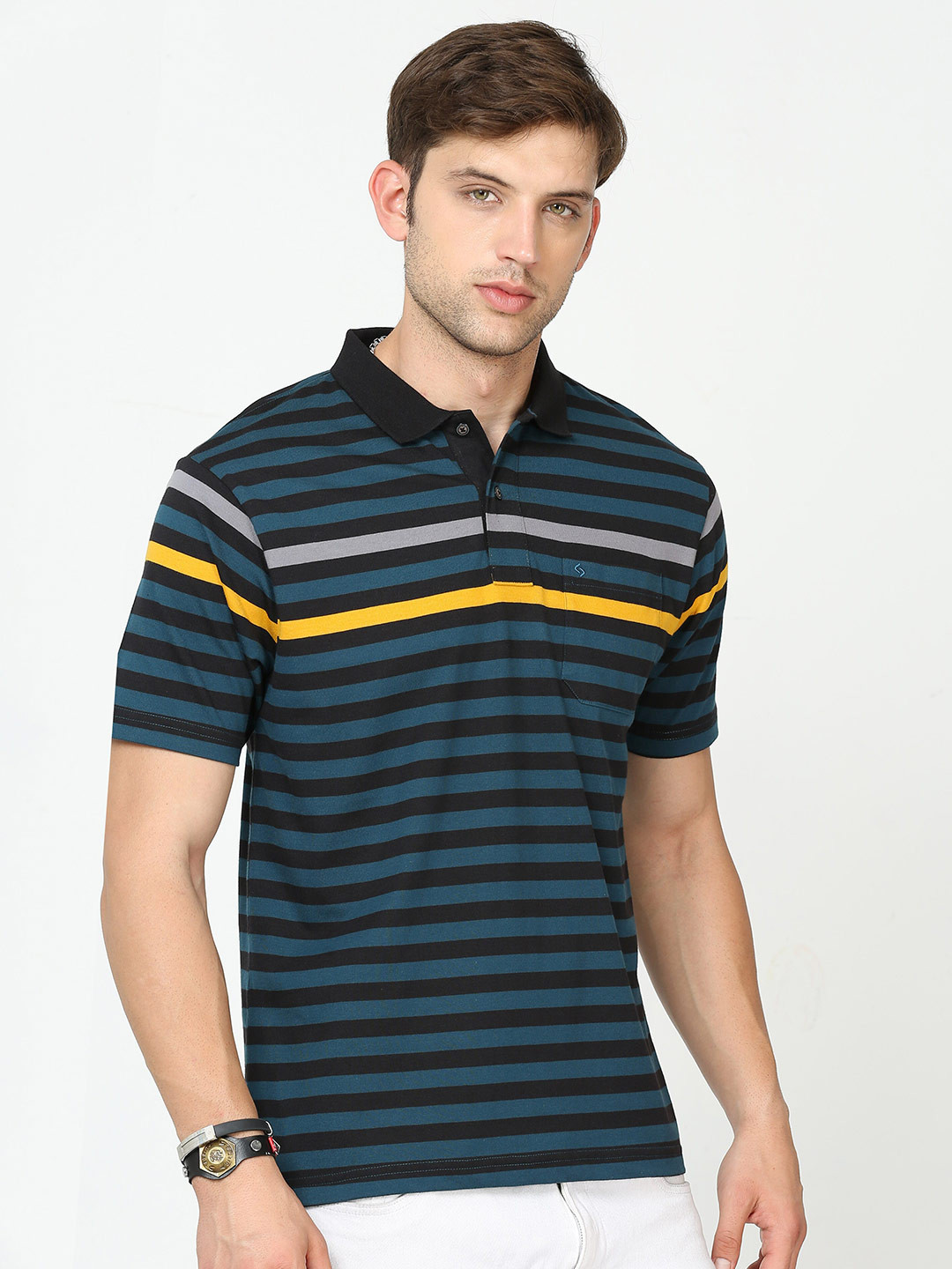 

Classic Polo Colourblocked Polo Collar Cotton Regular T-shirt, Black