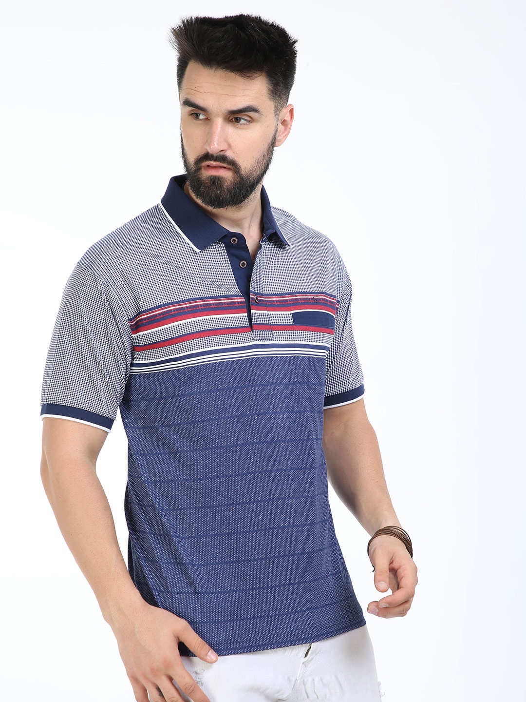 

Classic Polo Colourblocked Polo Collar Cotton Regular T-shirt, Blue