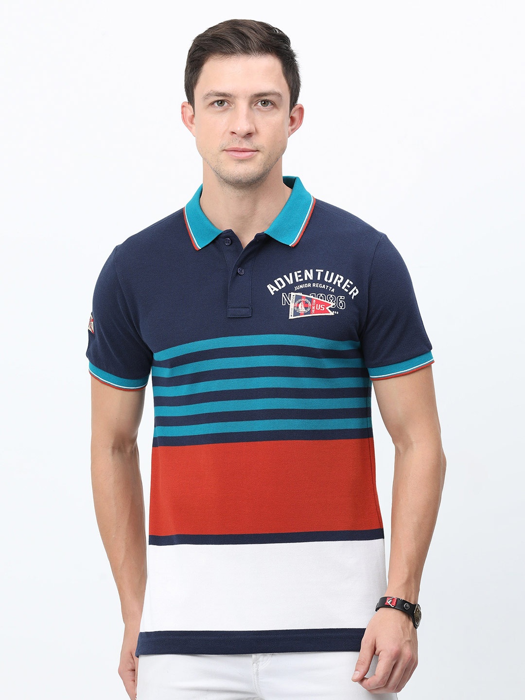 

Classic Polo Colourblocked Polo Collar Cotton T-shirt, Navy blue