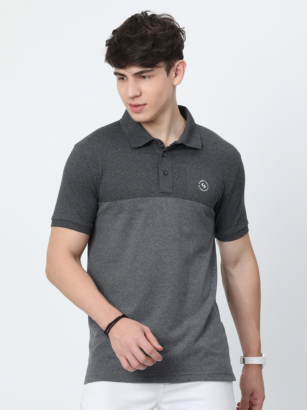 

Classic Polo Colourblocked Polo Collar Cotton T-shirt, Grey