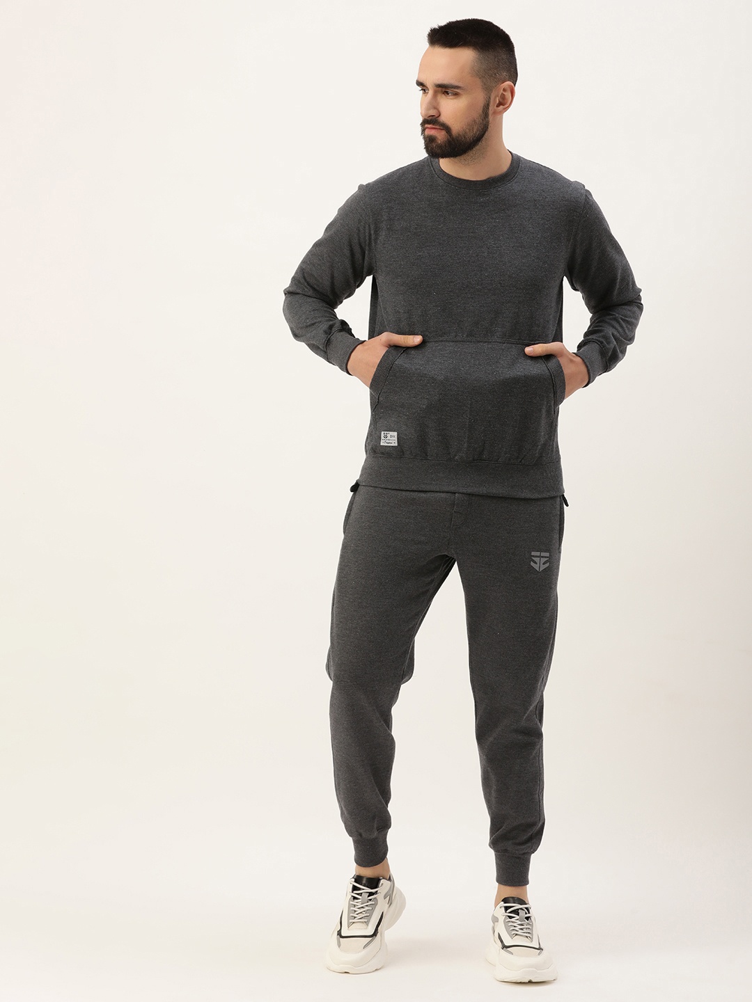 

Sports52 wear Men Solid Round Neck Pullover Sweatshirt With Joggers, Charcoal