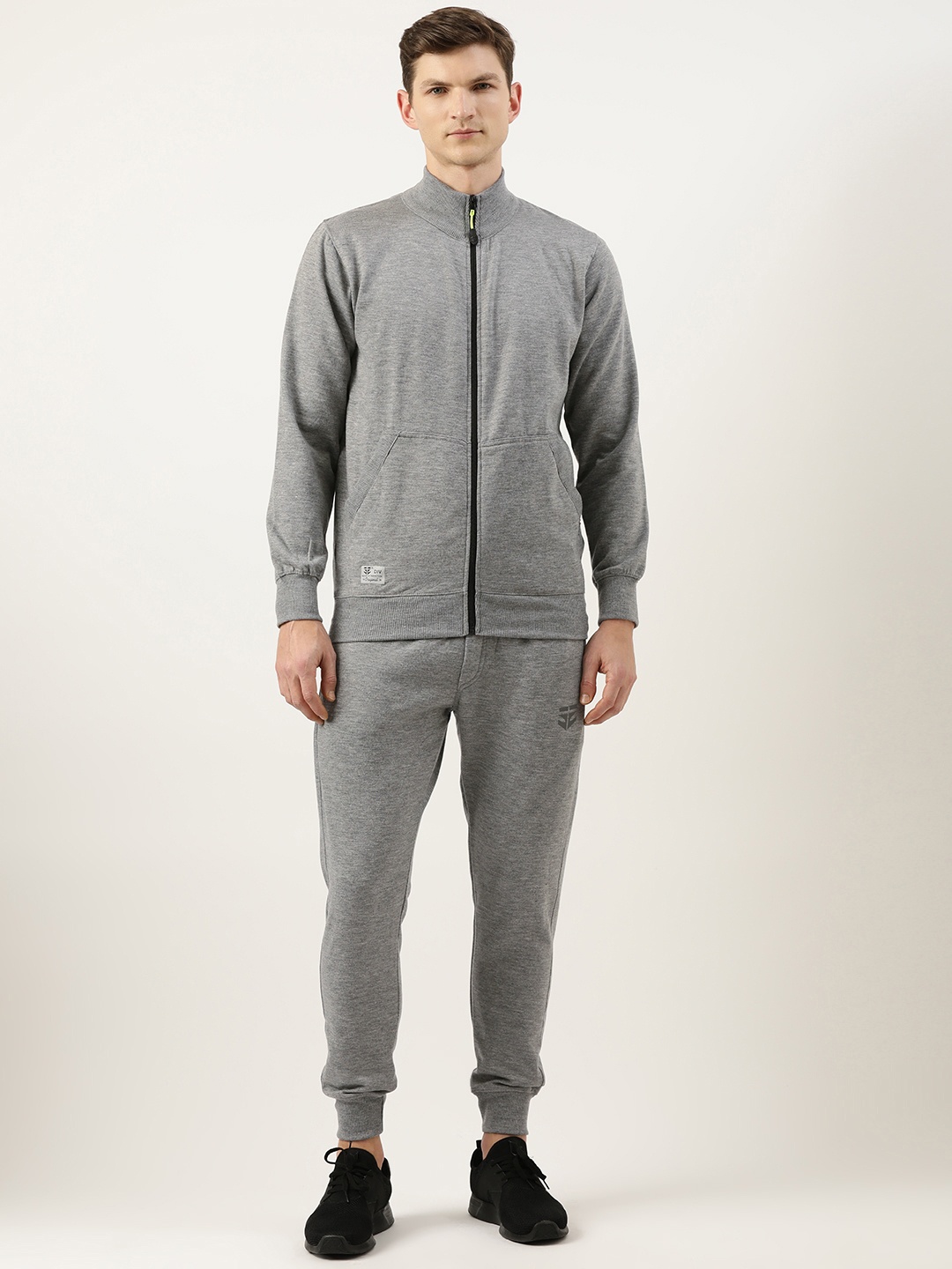 

Sports52 wear Solid Mock Collar Sports Tracksuit, Grey melange