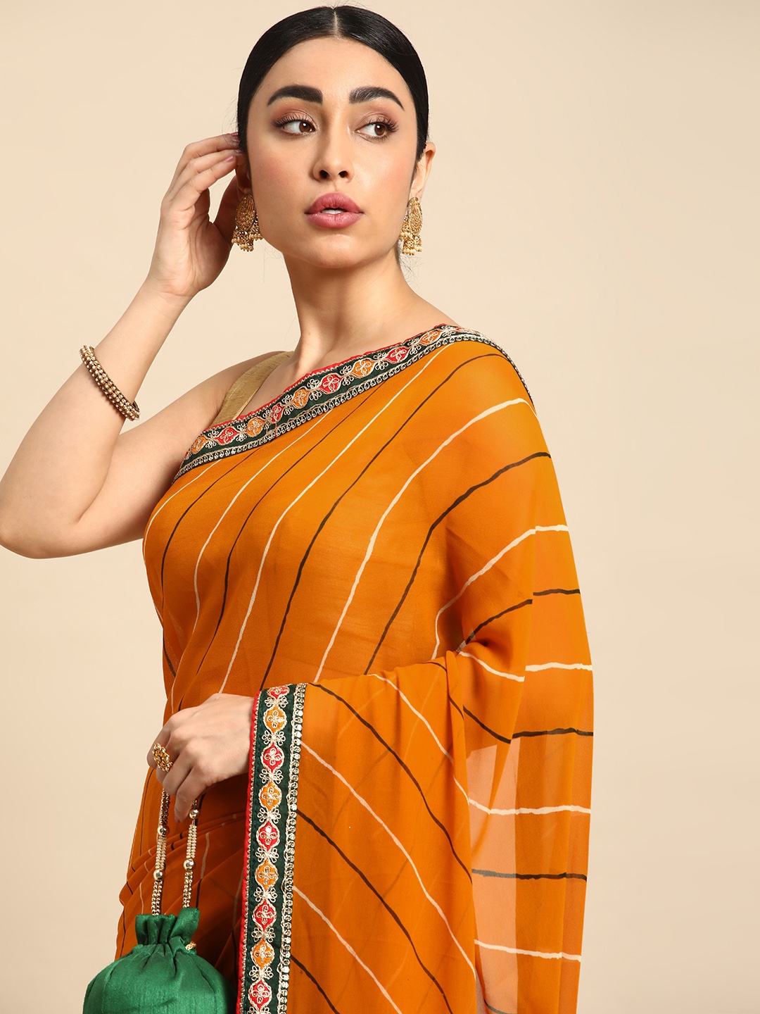 

Mitera Leheriya Zari Pure Chiffon Saree, Mustard