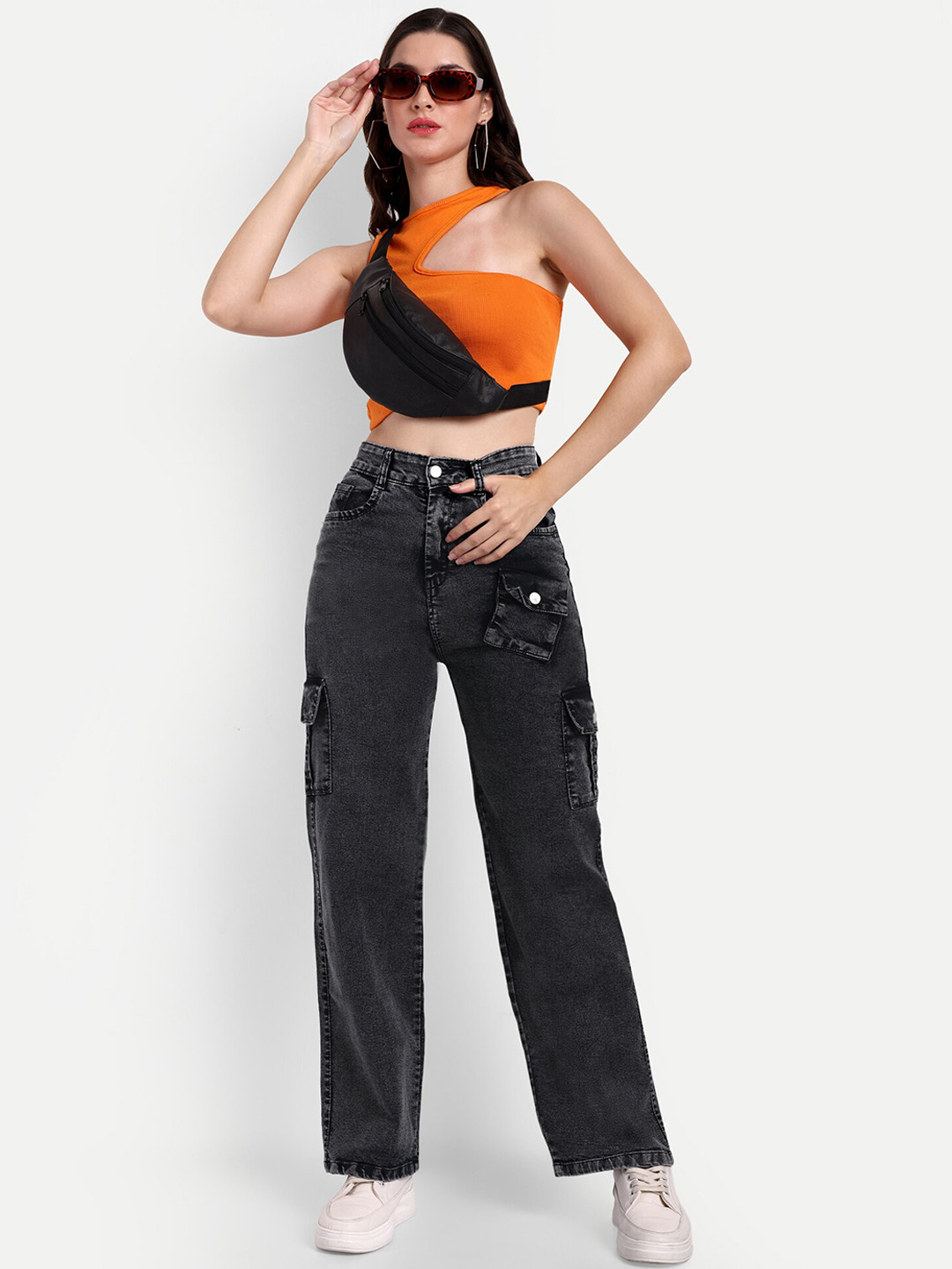 

Next One Women Smart High-Rise Clean Look Wide Leg Stretchable Jeans, Black
