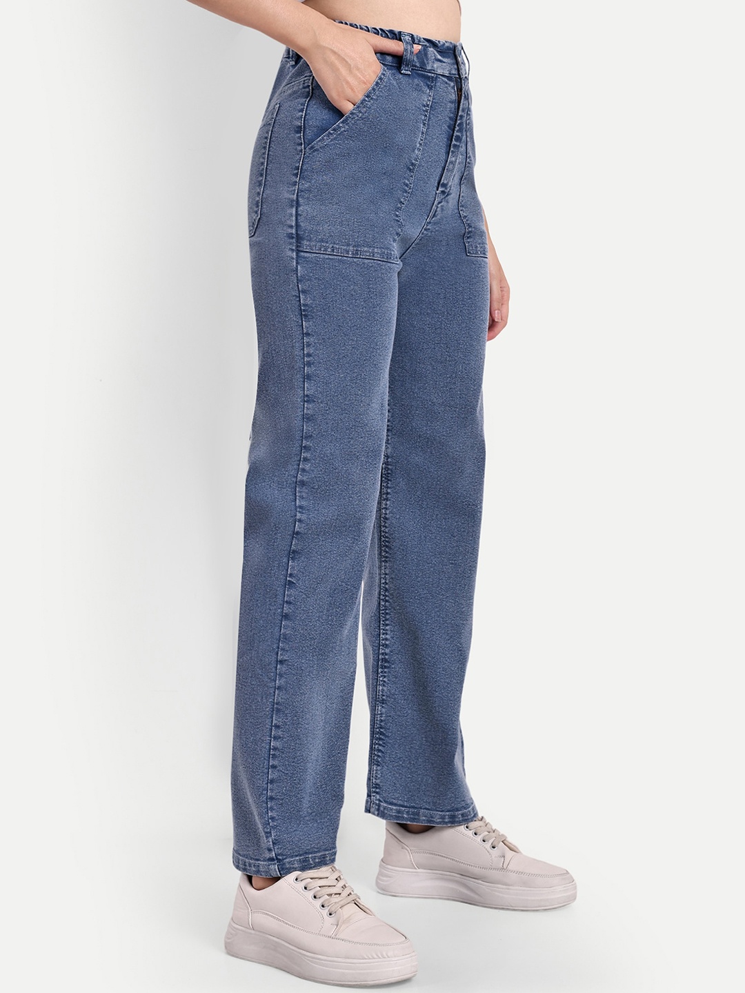 

Next One Women Smart Wide Leg High-Rise Heavy Fade Stretchable Jeans, Blue
