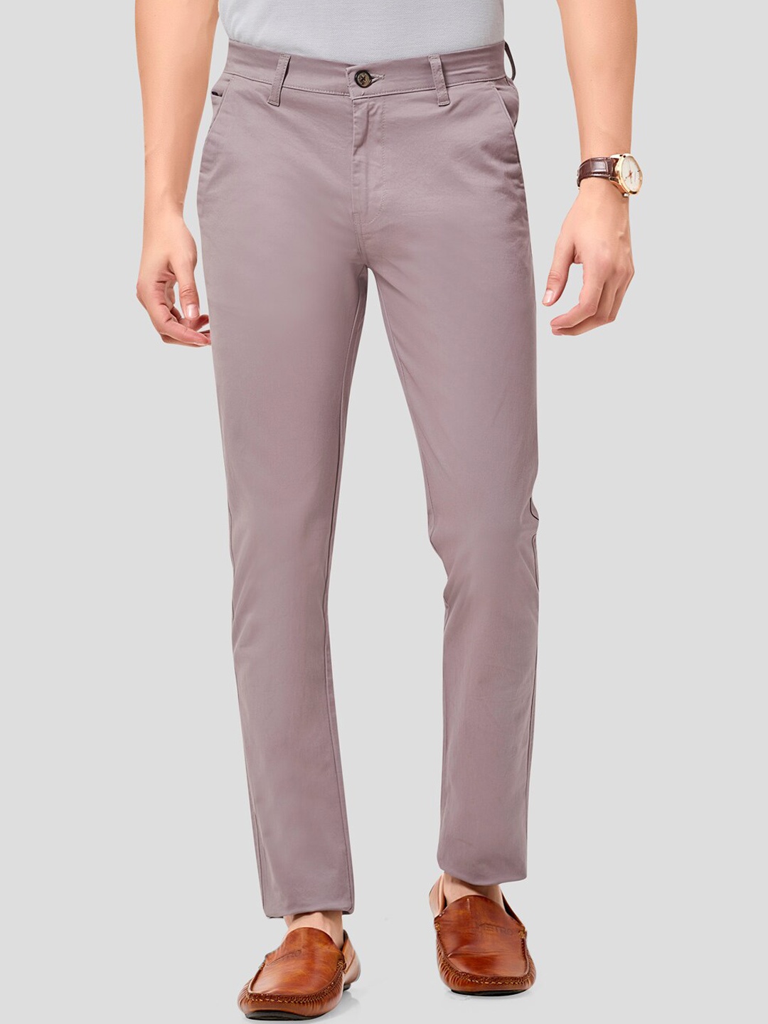 

MOZZO Men Mid Rise Slim Fit Cotton Chinos Trousers, Bronze