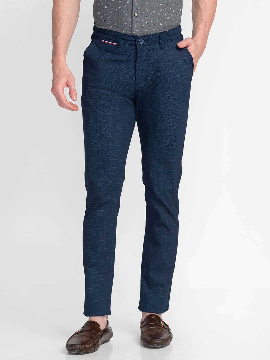 

MOZZO Men Mid Rise Slim Fit Cotton Trousers, Navy blue
