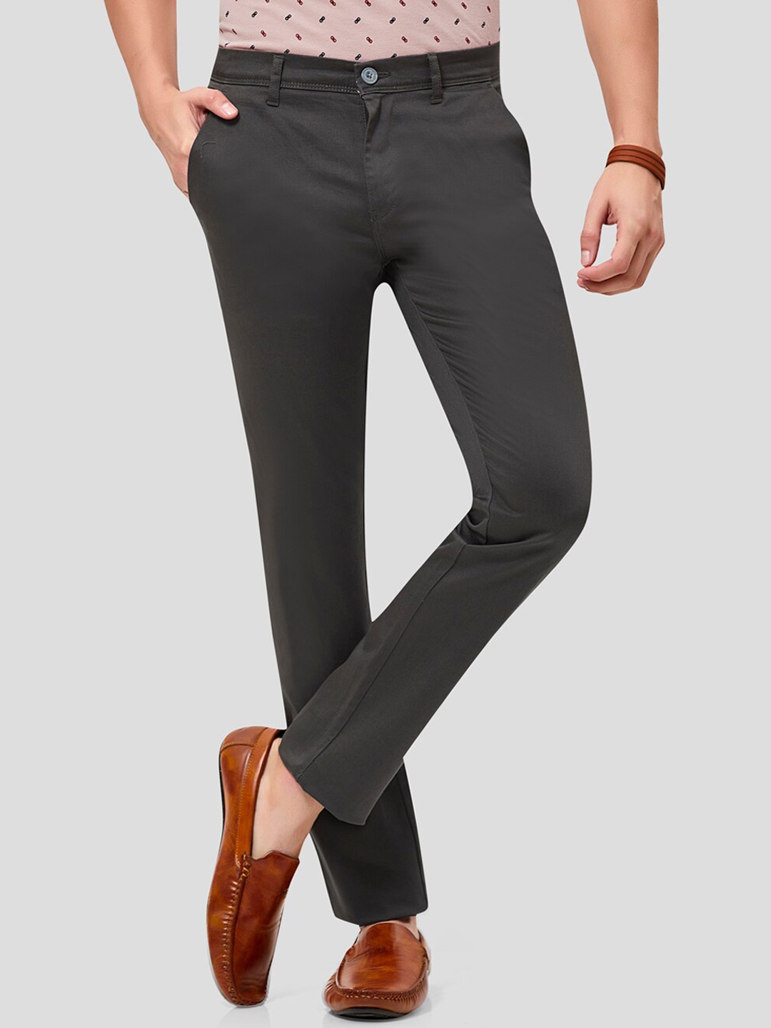 

MOZZO Men Mid Rise Slim Fit Cotton Formal Trousers, Olive