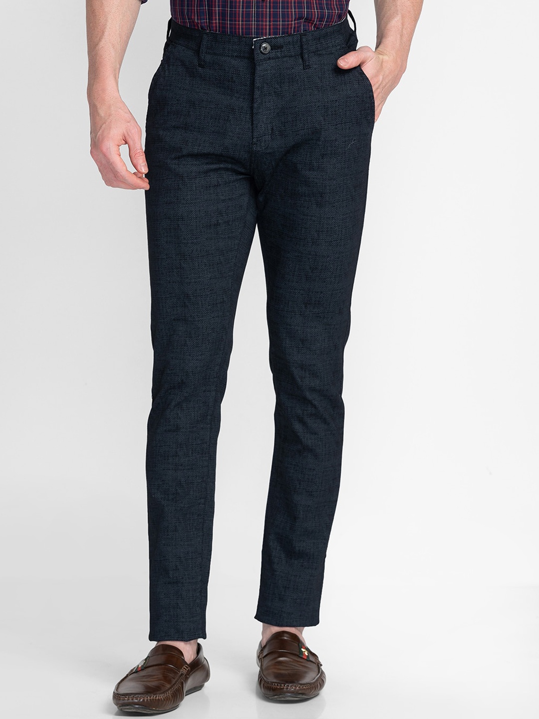 

MOZZO Men Mid Rise Slim Fit Cotton Trousers, Navy blue
