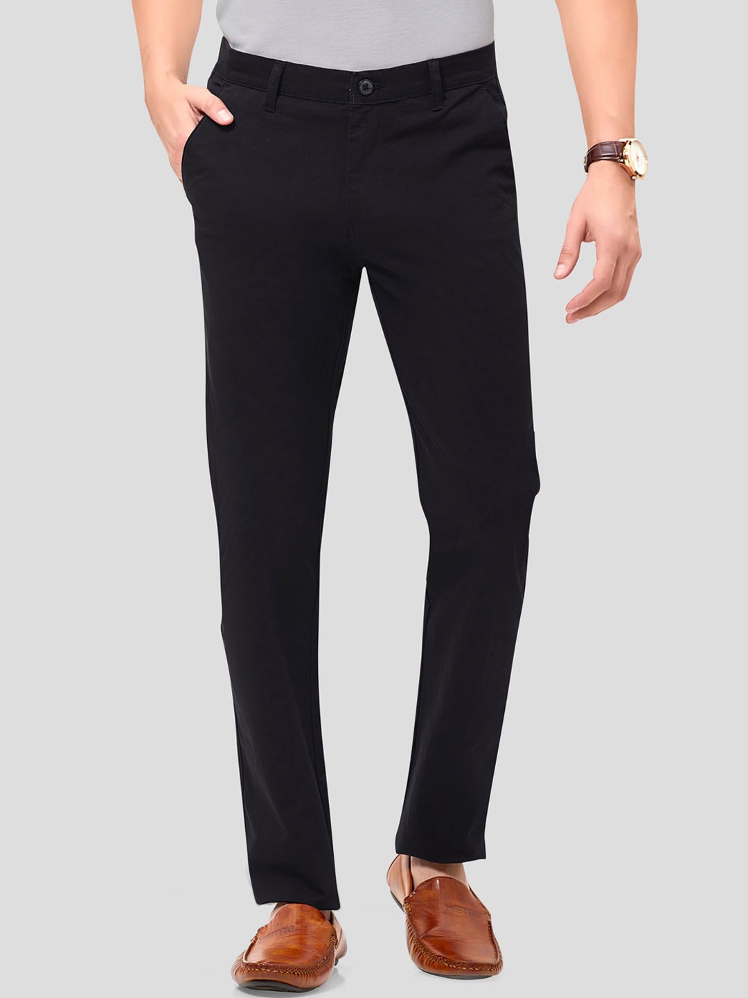 

MOZZO Men Slim Fit Cotton Formal Trousers, Black