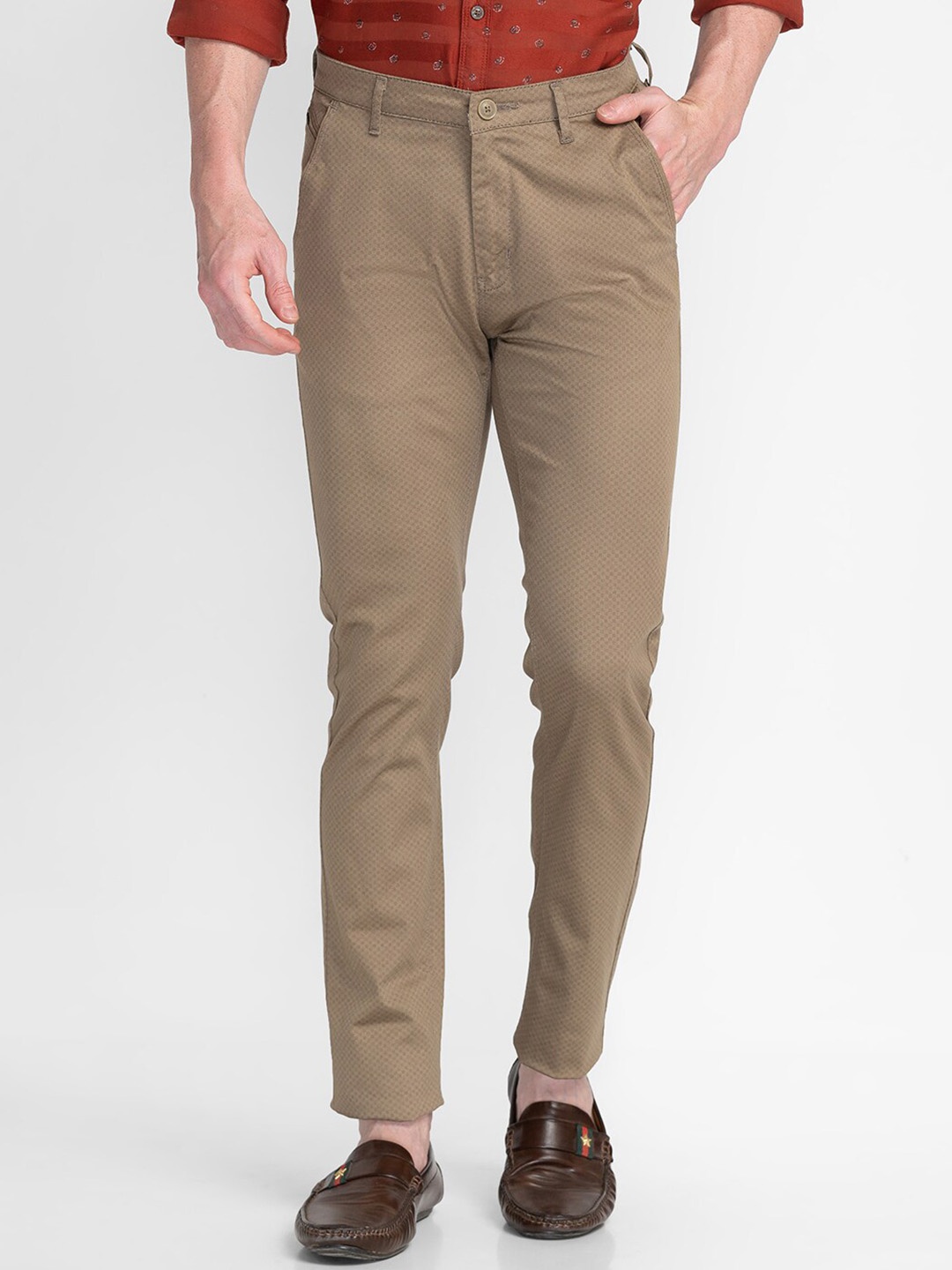 

MOZZO Men Mid Rise Slim Fit Cotton Trousers, Olive