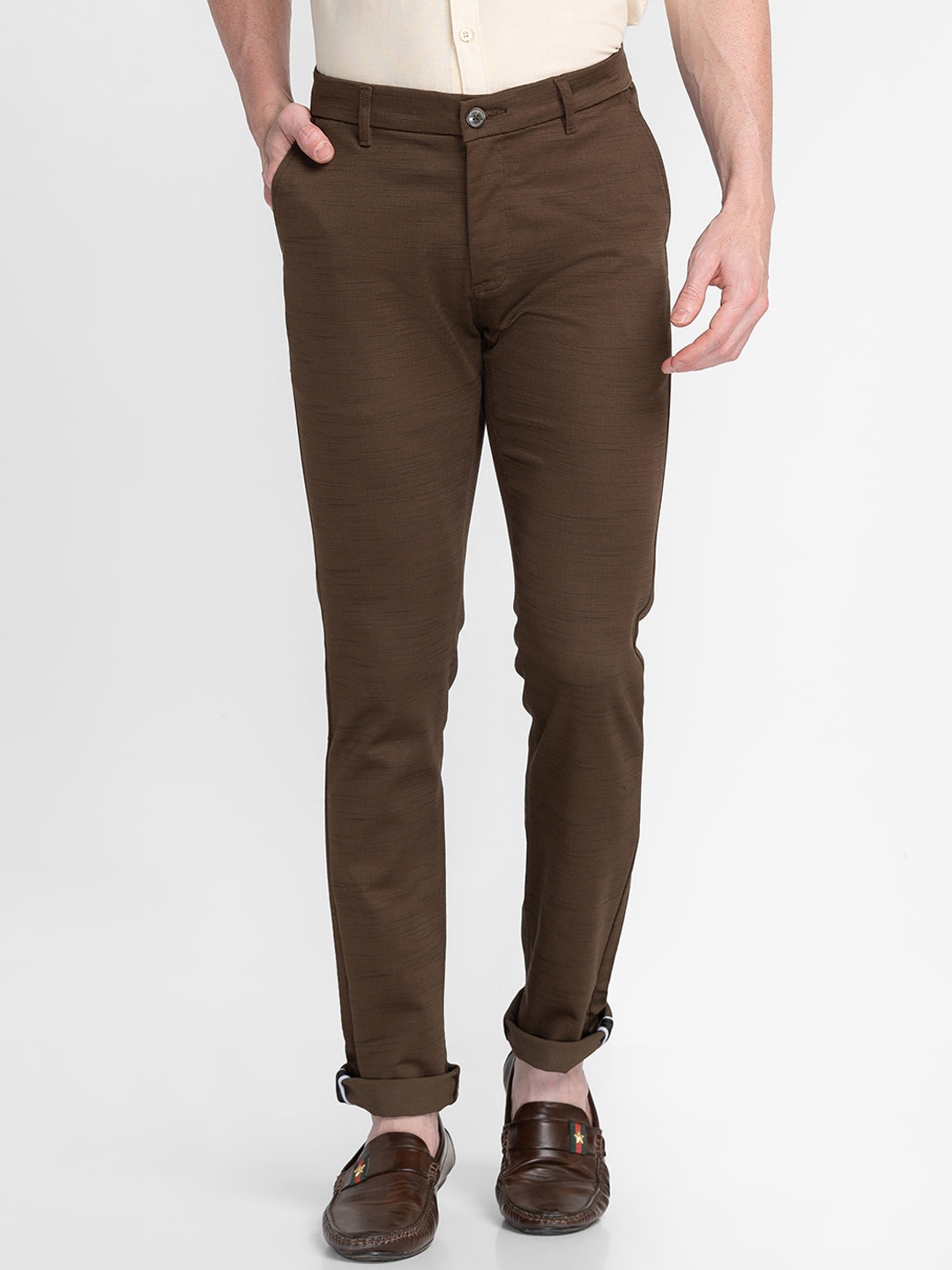 

MOZZO Men Mid Rise Slim Fit Cotton Trousers, Olive