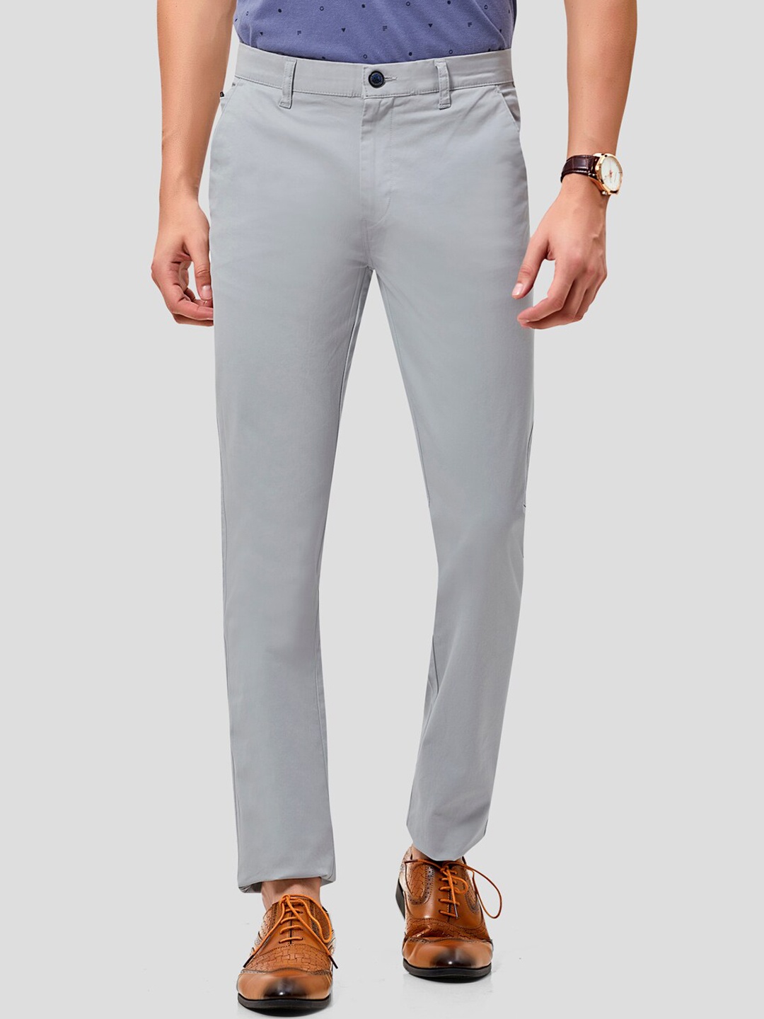 

MOZZO Men Mid Rise Slim Fit Cotton Formal Trousers, Silver