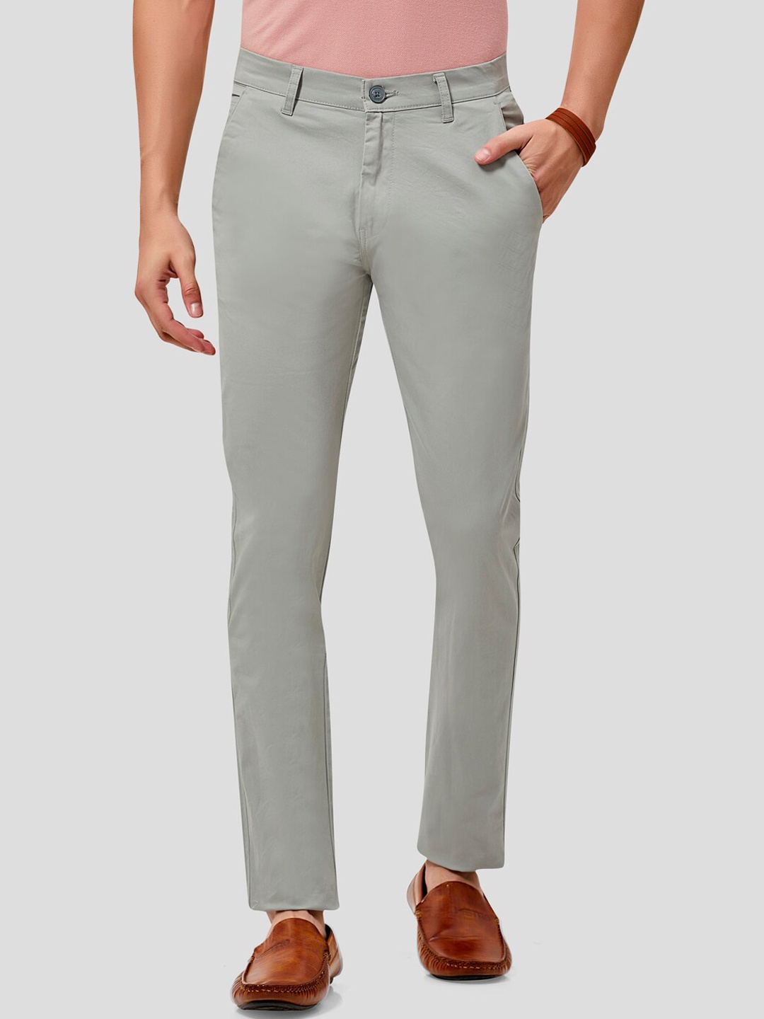 

MOZZO Men Slim Fit Cotton Trousers, Sea green