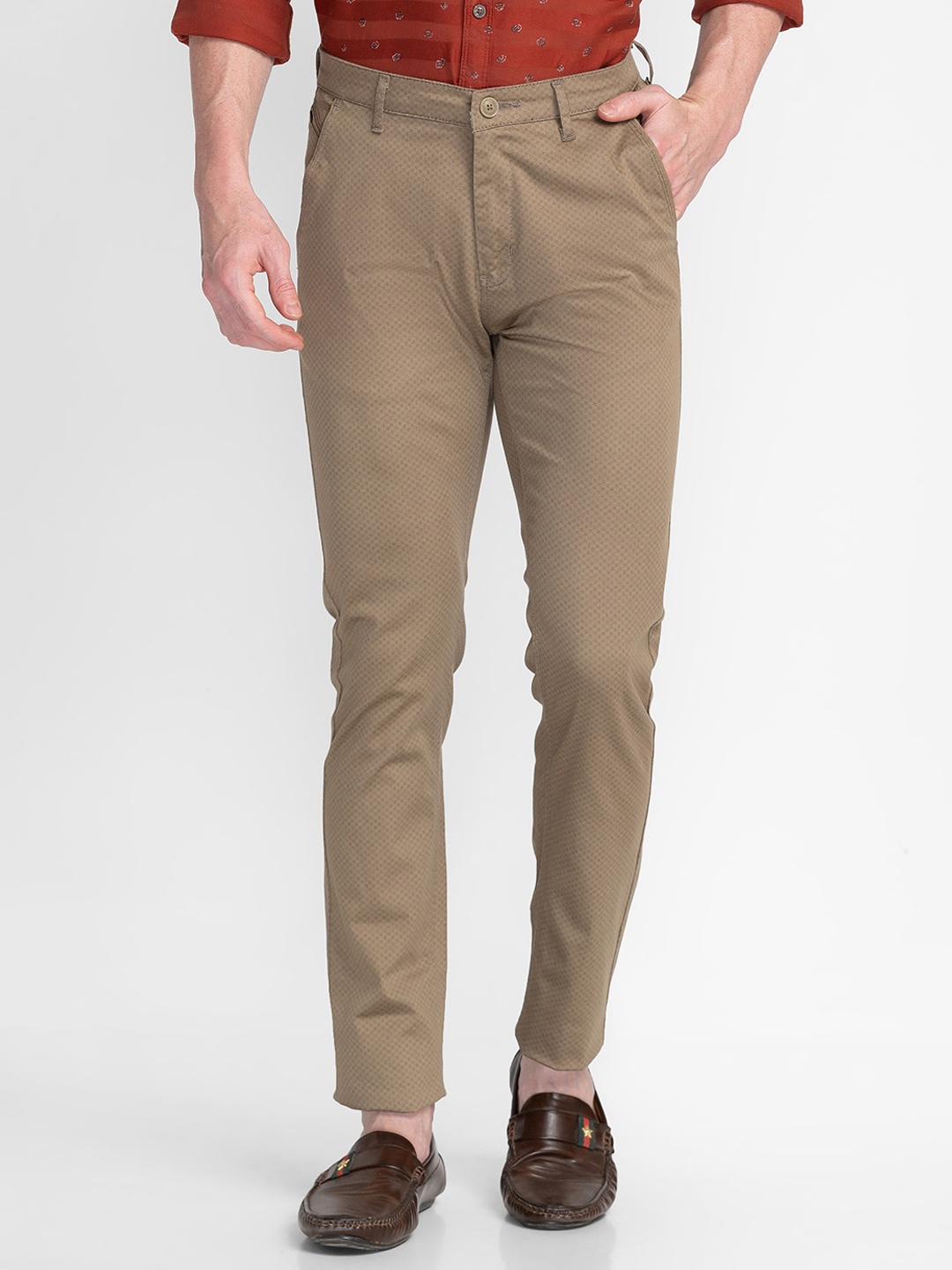 

MOZZO Men Slim Fit Cotton Trousers, Beige