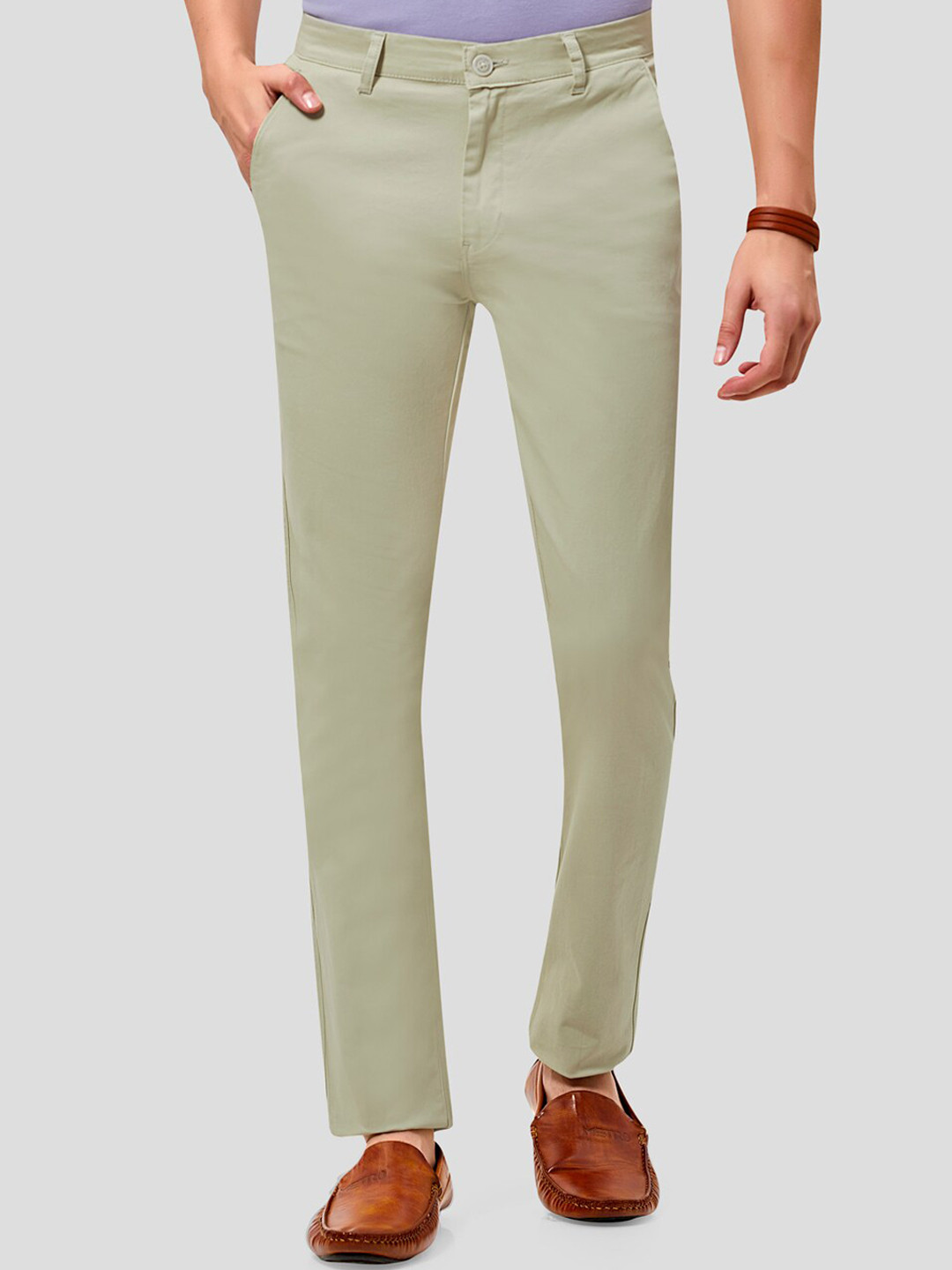 

MOZZO Men Slim Fit Cotton Trousers, Green