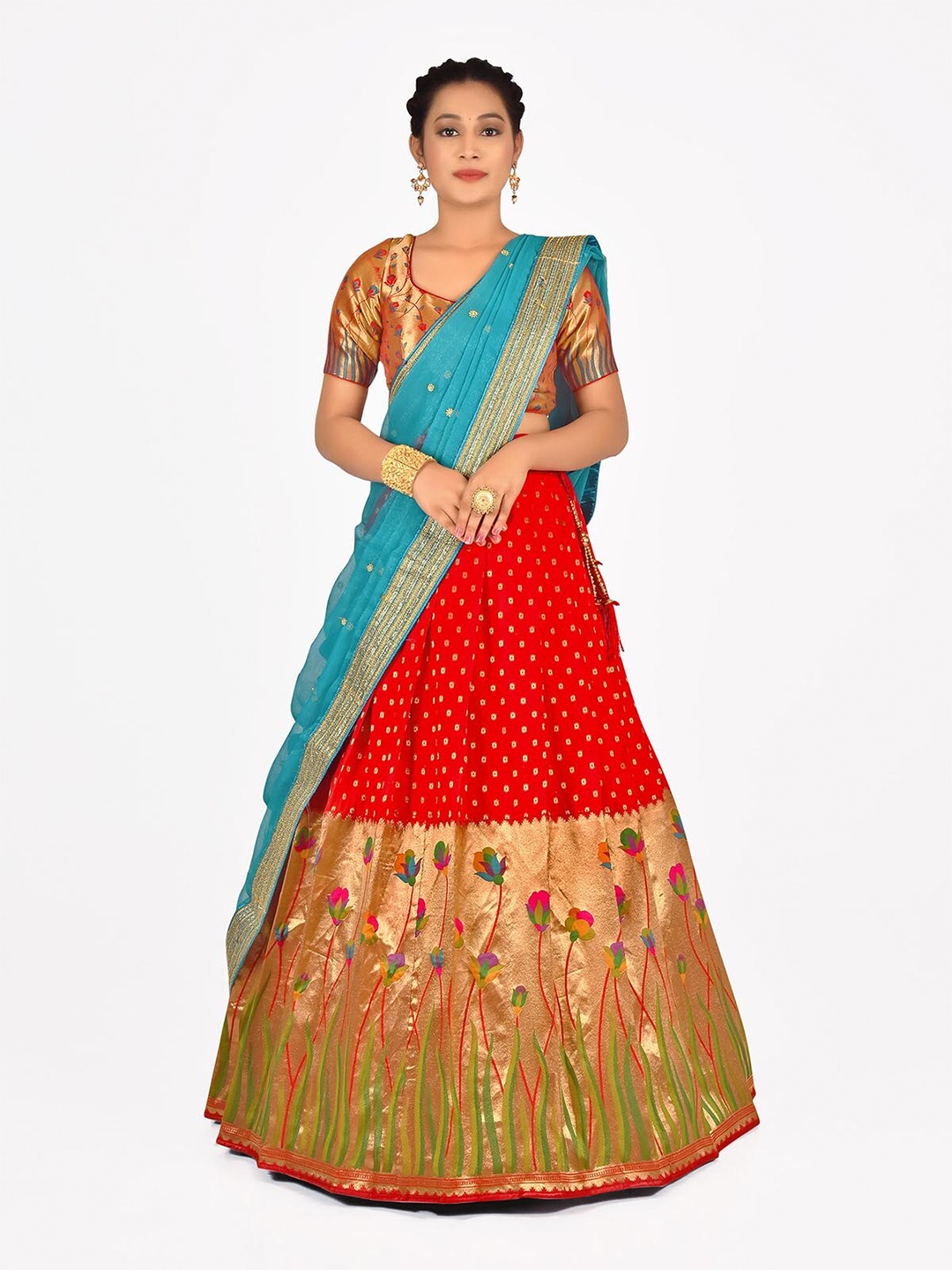

HALFSAREE STUDIO Semi-Stitched Lehenga & Unstitched Blouse With Dupatta, Green