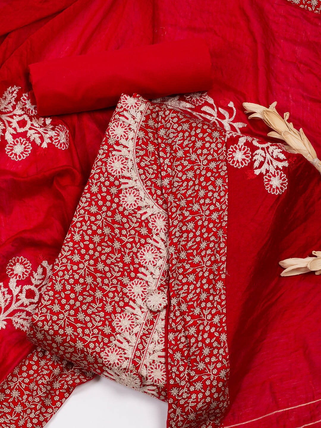 

Meena Bazaar Floral Printed Unstitched Dress Material, Red