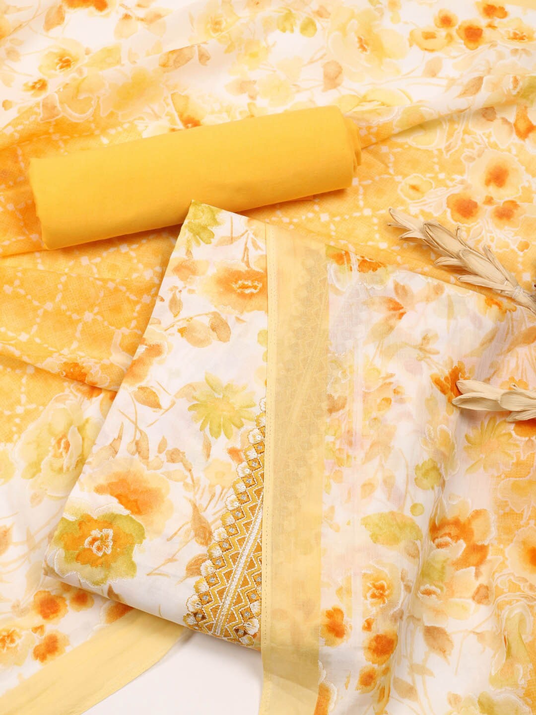 

Meena Bazaar Floral Printed Unstitched Dress Material, Yellow