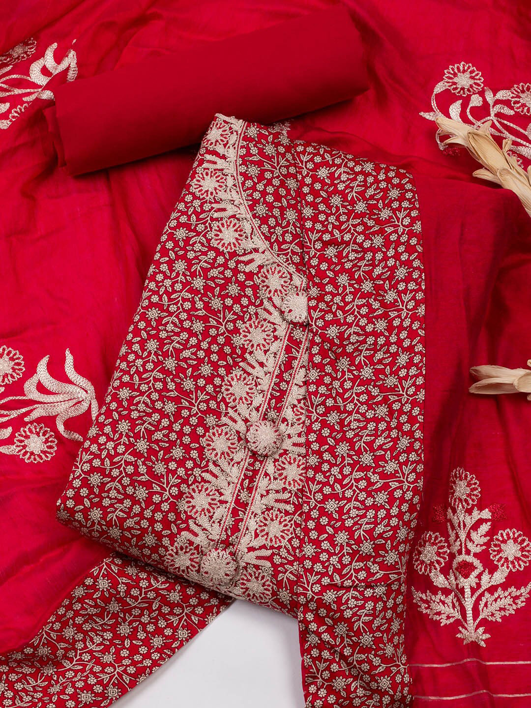 

Meena Bazaar Floral Printed Unstitched Dress Material, Maroon